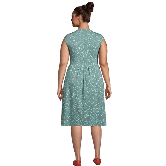 Lands End Faux Wrap Dress Modal Sage Teal White Leaf Floral Twist Summer Size 1X - Picture 2 of 12
